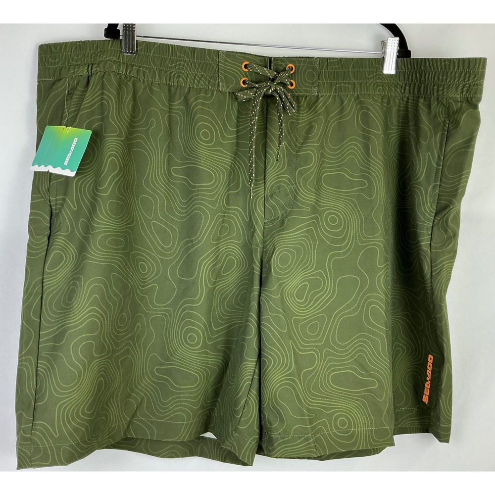 Sea Doo BRP Olive Green Topographic Classic Swim Trunks Board Shorts Mens 3XL‎